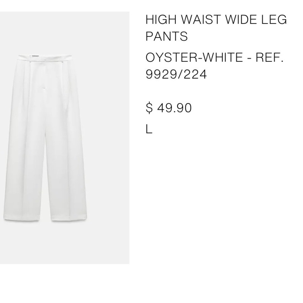 Zara HIGH WAIST WIDE LEG PANTS OYSTER-WHITE - Picture 2 of 5